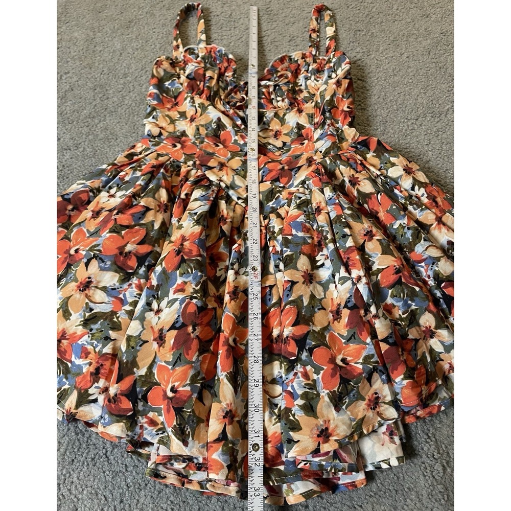 Babydoll Floral Mini Sundress Sz L Sweetheart Neck Smocked From Tie Orange City - Picture 8 of 15